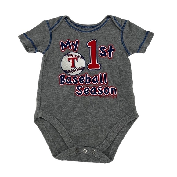 Team Athletics Gray My 1st Baseball Season Short Sleeve Onesie Size 3/6 Months - Picture 1 of 5